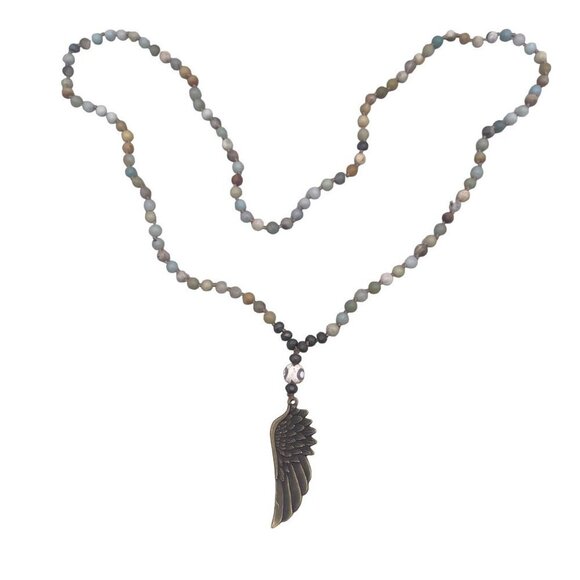 Angel Wing Amazonite Picasso Jasper and Pyrite Necklace 34 Inches - Picture 1 of 6